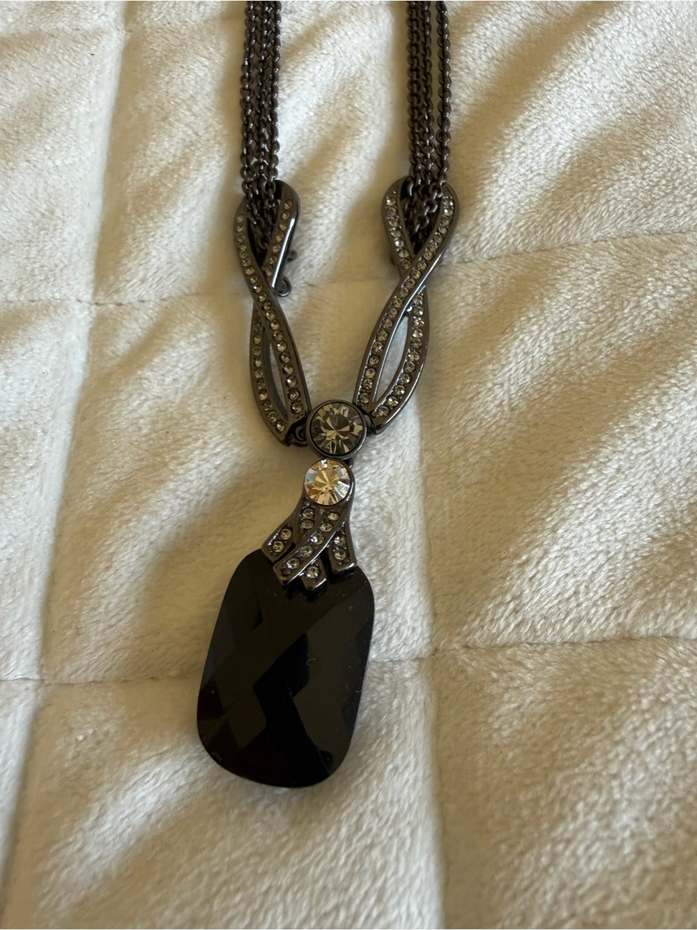 Givenchy Gunmetal Black Crystal Drop Necklace